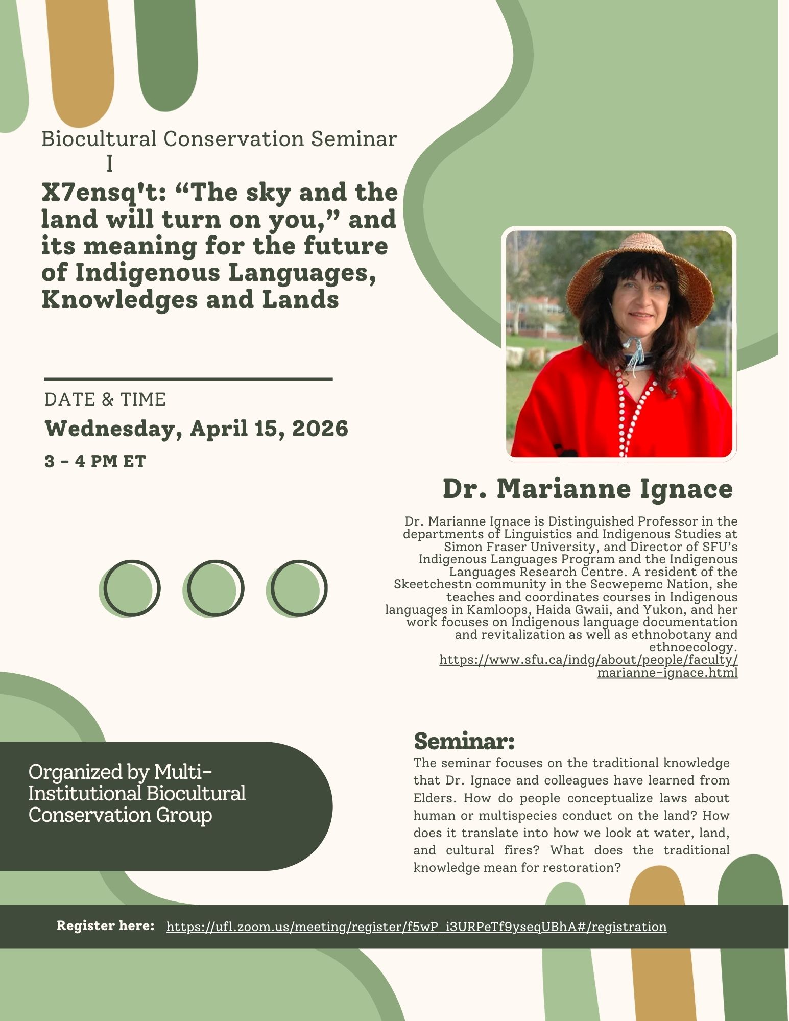 Seminar announcement — Dr. Marianne Ignace, April 15, 2026